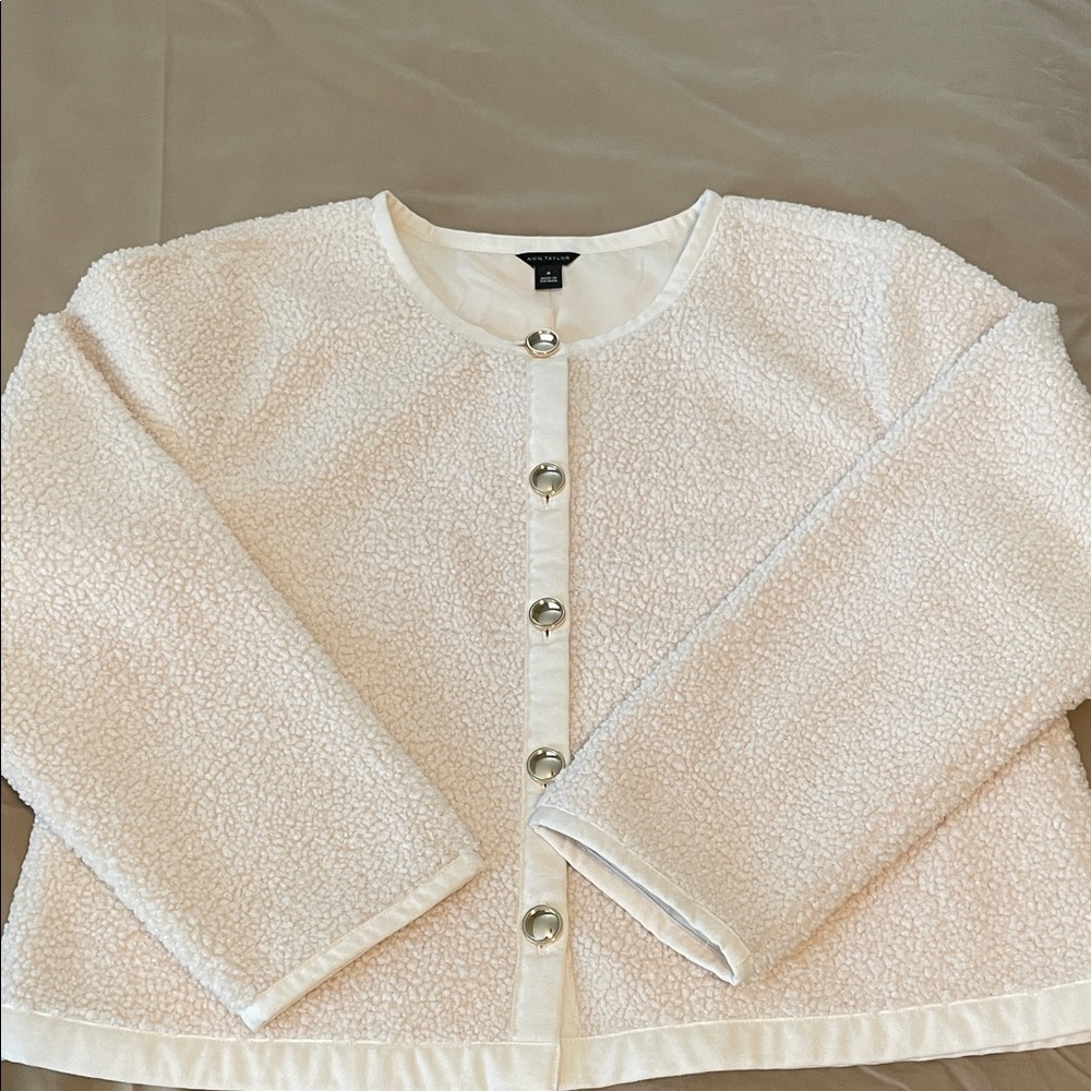 Ann Taylor Cream Textured Jacket with Gold Button